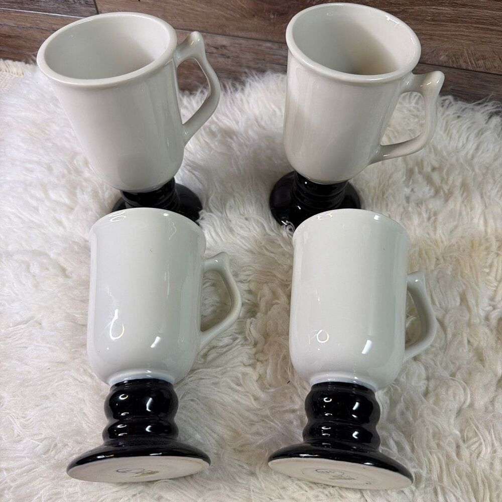 4 Vintage Hall Pottery Irish Coffee Mugs set of Pedestal Footed Mugs Hot Tea